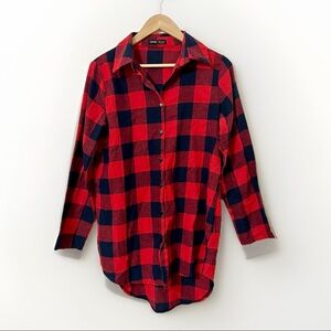 Shein Red and Black Plaid Long‎ Sleeve Tunic Shirt - Size M Oversized